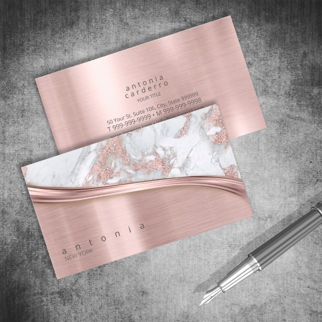 Metal and Glitter Marble Wave Rose Gold ID808 Business Card (Creator Uploaded)
