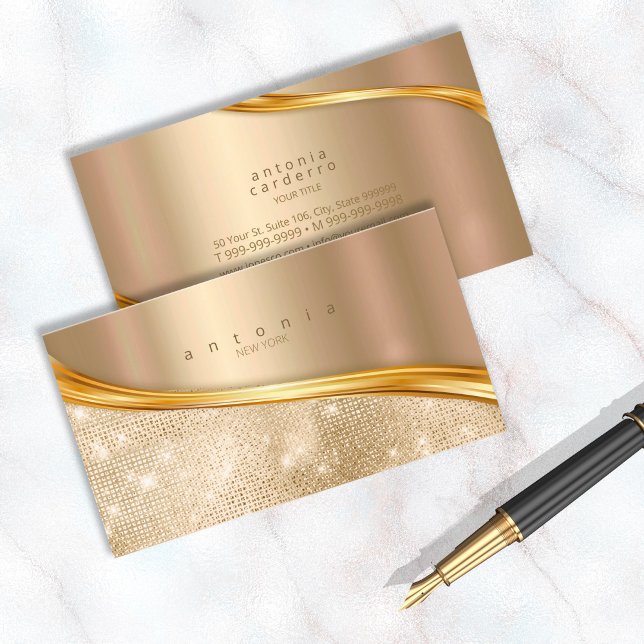 Metal and Glitter Wave Gold ID807 Business Card (Creator Uploaded)