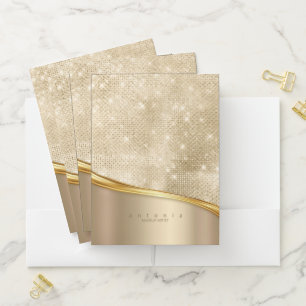 Metal and Glitter Wave Gold ID807 Pocket Folder