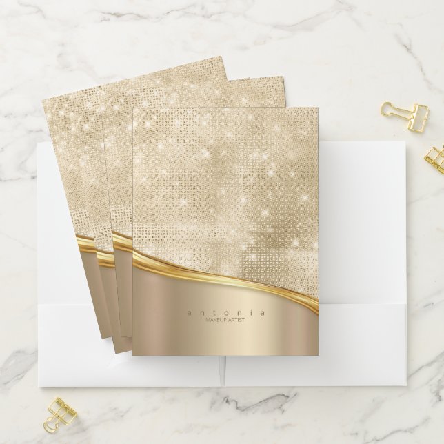 Metal and Glitter Wave Gold ID807 Pocket Folder (In Situ)