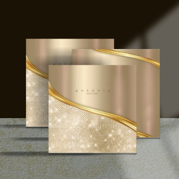Metal And Glitter Wave Gold Sq Id807 Square Business Card by arrayforcards at Zazzle