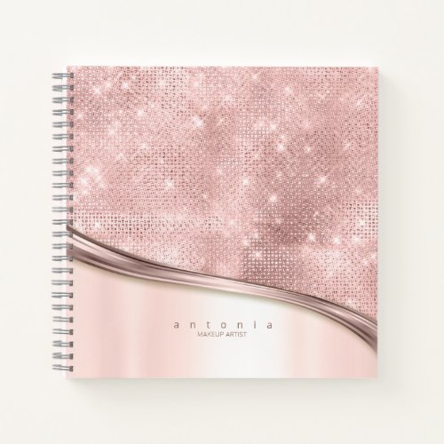 Metal and Glitter Wave Rose Gold ID807 Notebook