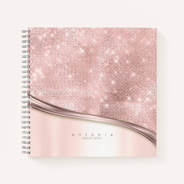 Metal and Glitter Wave Rose Gold ID807 Notebook (Front)