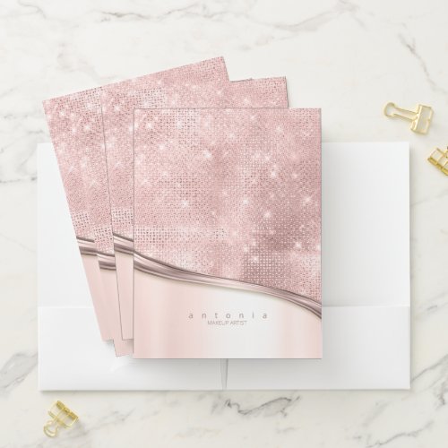 Metal and Glitter Wave Rose Gold ID807 Pocket Folder