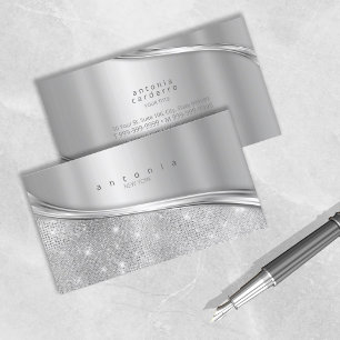 Metal and Glitter Wave Silver ID807 Business Card