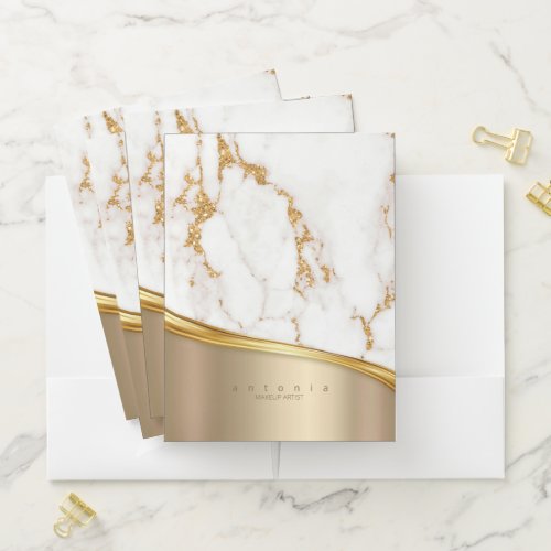 Metal and Marble Wave Gold ID811 Pocket Folder