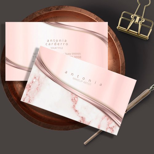 Metal and Marble Wave Rose Gold ID811 Business Card