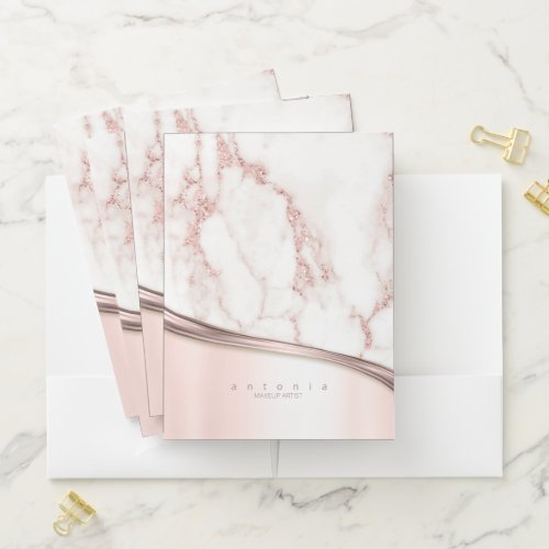 Metal and Marble Wave Rose Gold ID811 Pocket Folder