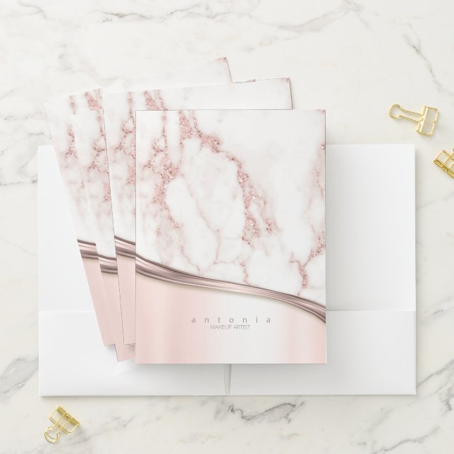 Metal and Marble Wave Rose Gold ID811 Pocket Folder (In Situ)