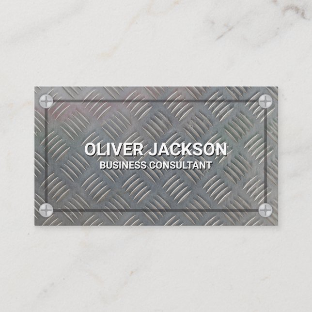 Metal and Screws | Diamond Plated Steel Business Card (Front)