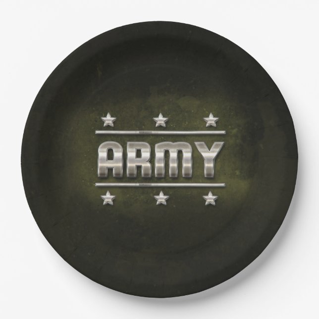 Metal Army Text Paper Plates (Front)