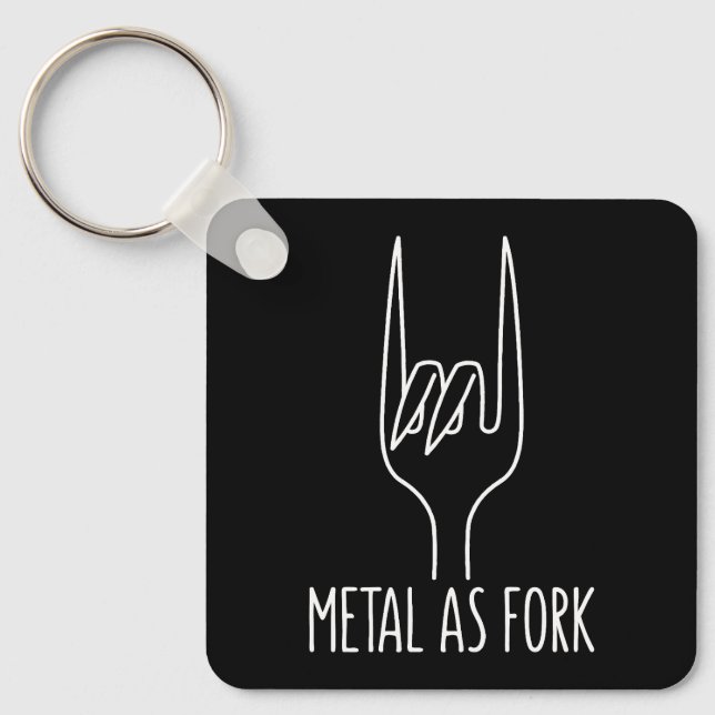 Metal as Fork Funny Rock On Kitchen Design Keychain (Front)