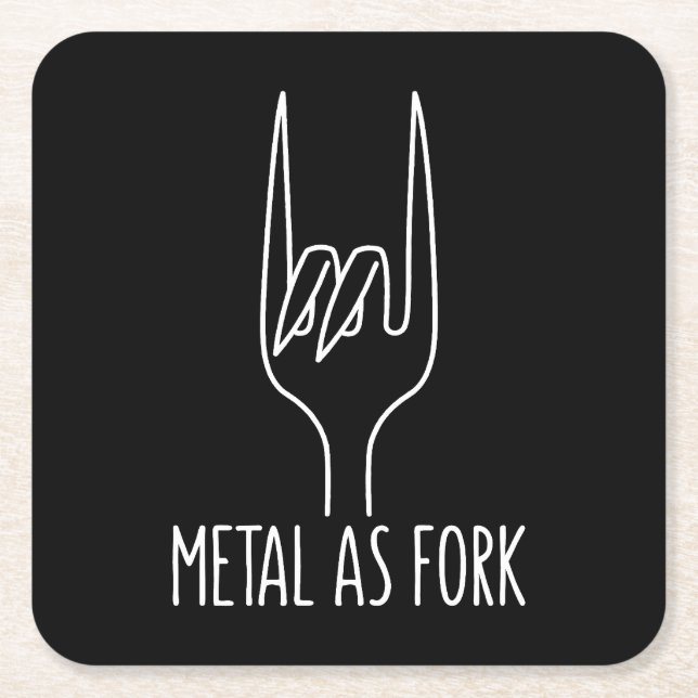 Metal as Fork Funny Rock On Kitchen Design Square Paper Coaster (Front)