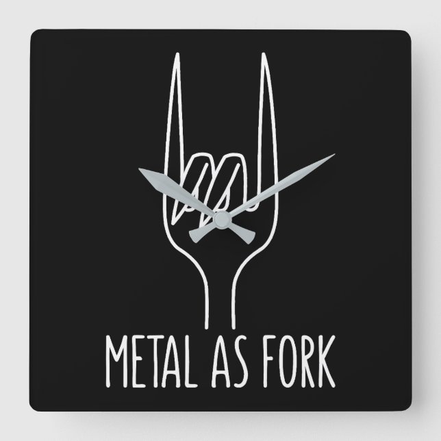 Metal as Fork Funny Rock On Kitchen Design Square Wall Clock (Front)
