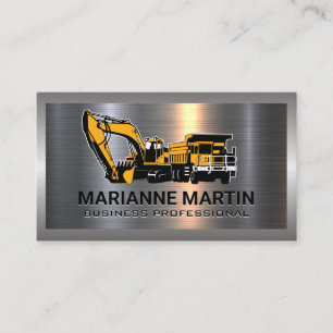 Metal Background Construction Vehicles Business Card