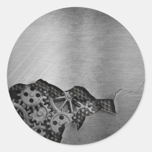 Metal background with mechanical damage classic round sticker