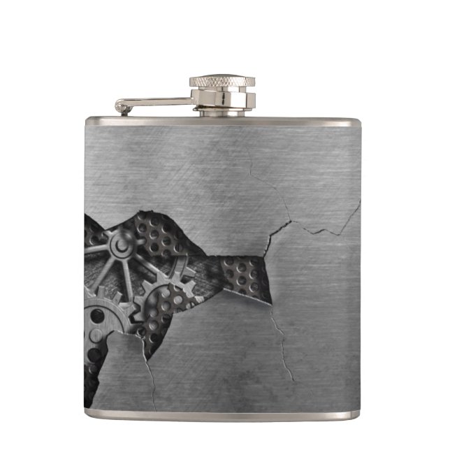 Metal background with mechanical damage flask (Front)