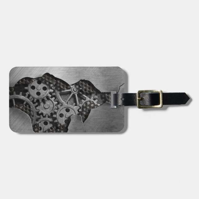 Metal background with mechanical damage luggage tag (Front Horizontal)