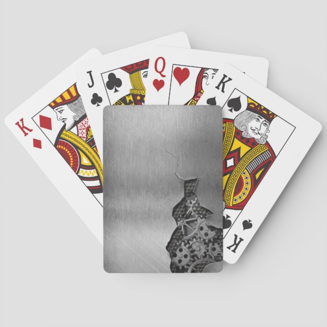 Metal background with mechanical damage poker cards (Back)