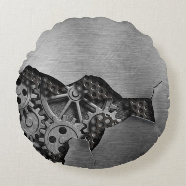 Metal background with mechanical damage round pillow (Front)