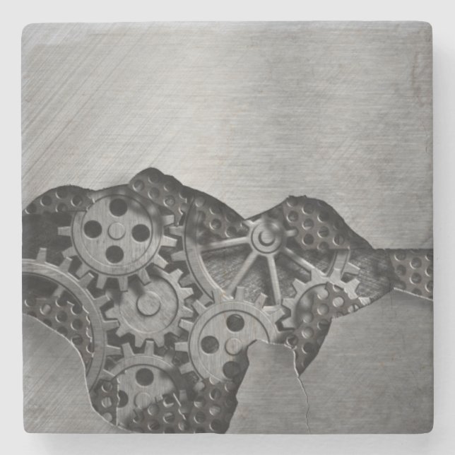 Metal background with mechanical damage stone coaster (Front)
