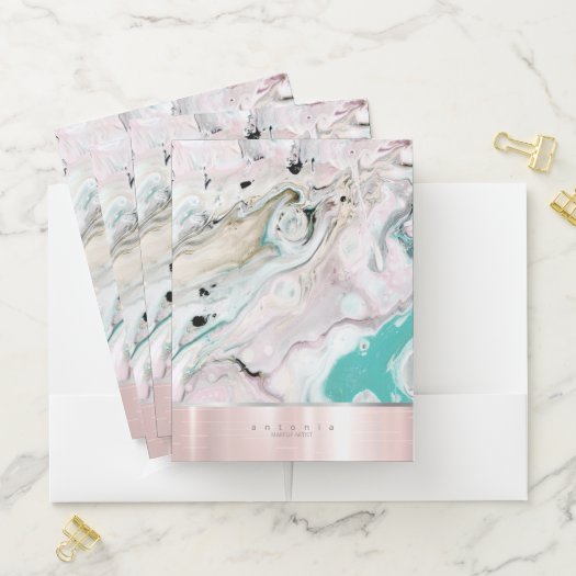 Metal Band on Watercolor Abstract Rose Gold ID803 Pocket Folder