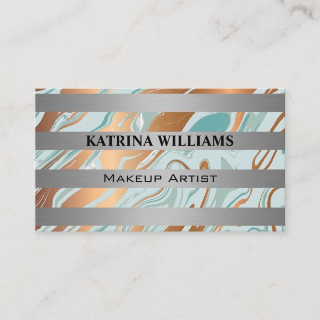 Metal Bars | Gold Green Marble Liquid Business Card (Front)