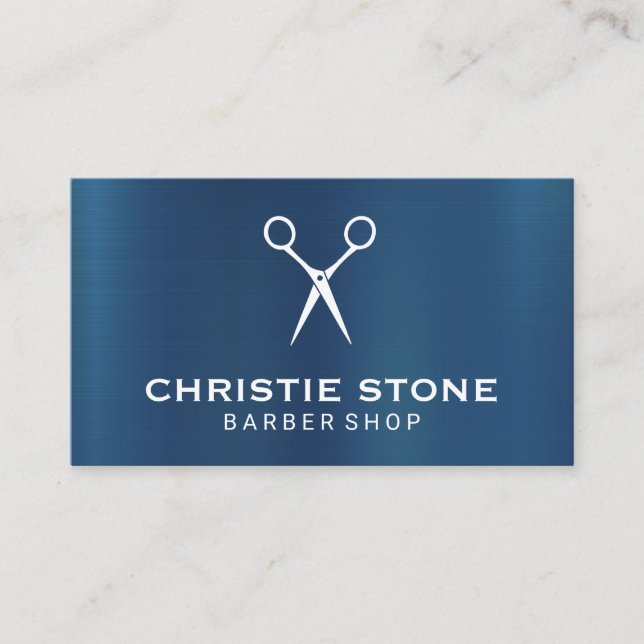 Metal Blue | Scissors Icon Background Business Card (Front)