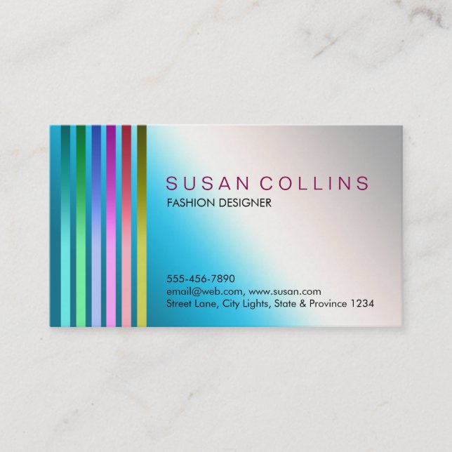 Metal Blue Steel Professional Striped Aluminum Business Card (Front)