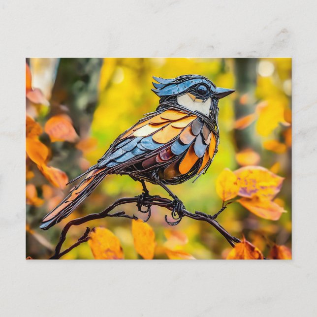 Metal Blue Tit on Branch Postcard (Front)
