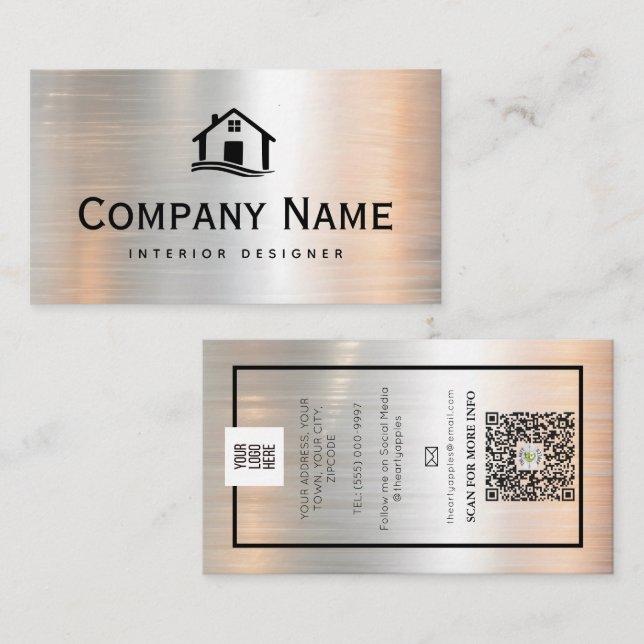 Metal Bold Interior Designer add Logo  Business Card (Front/Back)