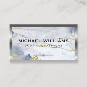 Metal Border Blue Gold Marble Business Card