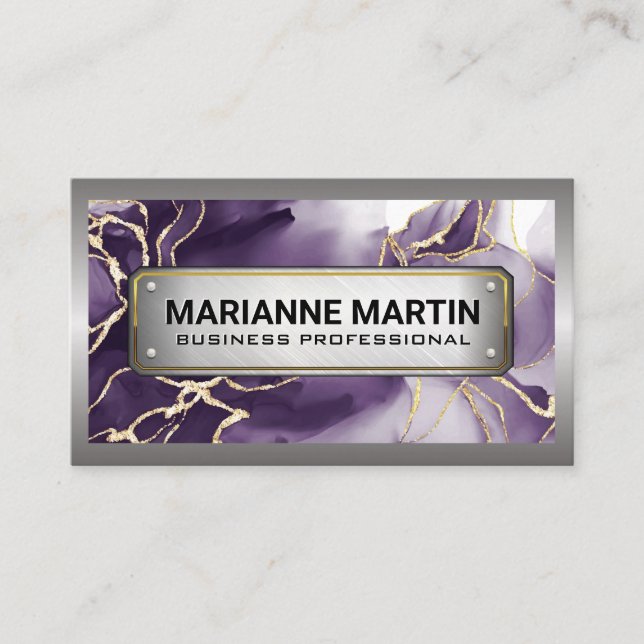 Metal Border | Metallic | Marble Business Card (Front)