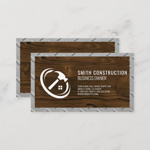 Metal Border  Wood Background Business Card
