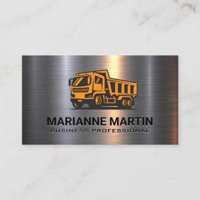 Metal Brushed | Construction Dump Truck Vehicle Business Card (Front)