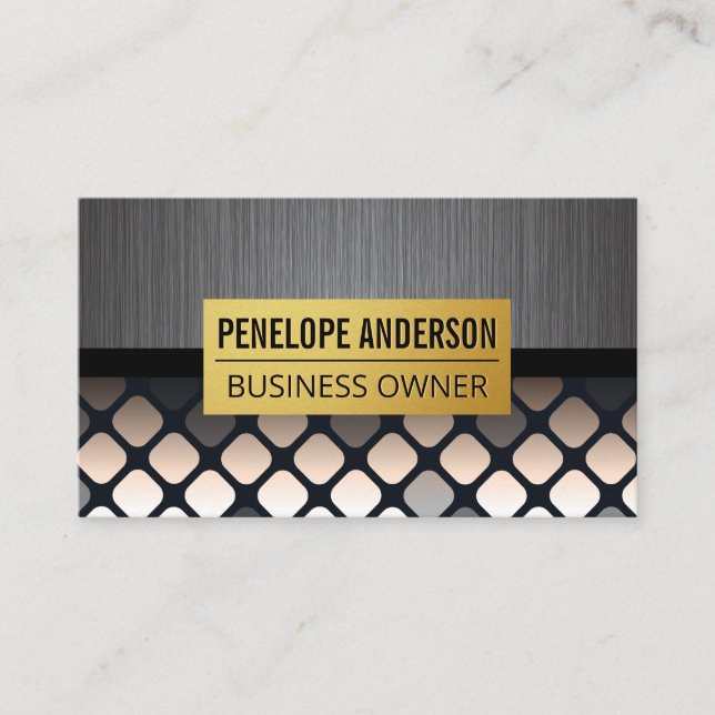 Metal Brushed | Gold Border | Geometric Pattern Business Card (Front)