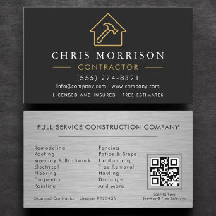 Metal Building Construction Black Gold QR Code Business Card