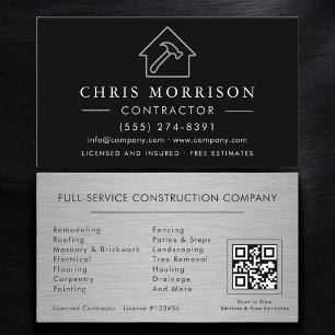 Metal Building Construction Black Silver QR Code Business Card