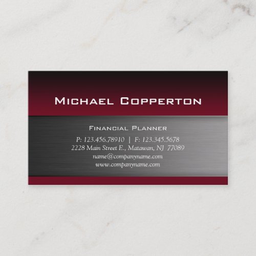 Metal Business Card Burgundy Red Header