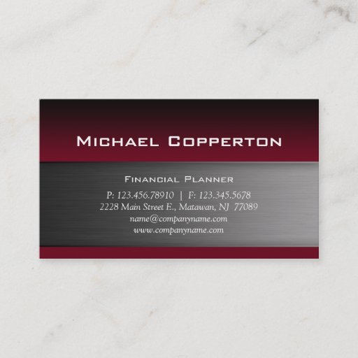 Customizable Metal Business Card Burgundy Red Header