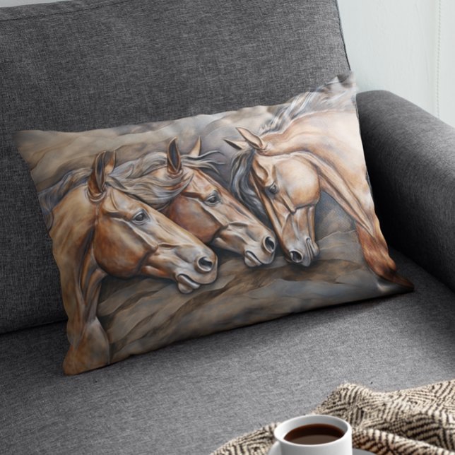 Metal Carved Look Horse Portrait  Lumbar Pillow (Creator Uploaded)