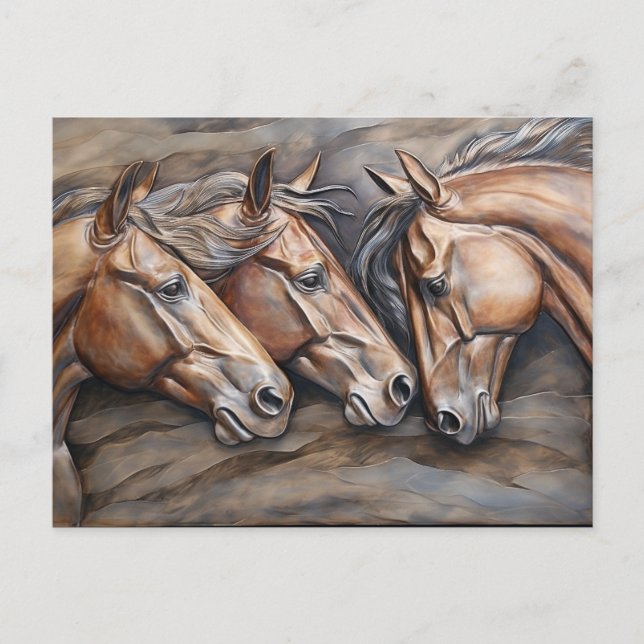 Metal Carved Look Horse Portrait  Postcard (Front)