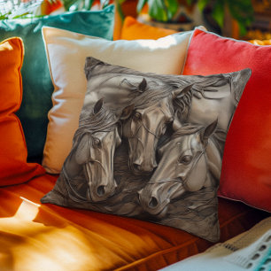 Metal Carved Look Horse Portrait  Throw Pillow
