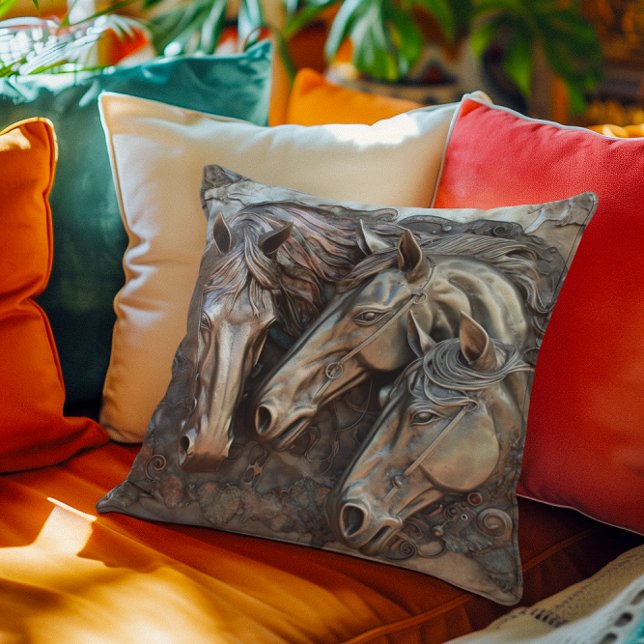 Metal Carved Look Horse Portrait  Throw Pillow (Creator Uploaded)