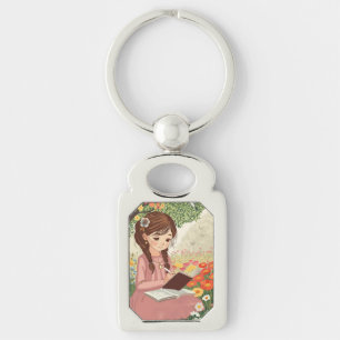Metal Chevron A young woman with braided hair Keychain