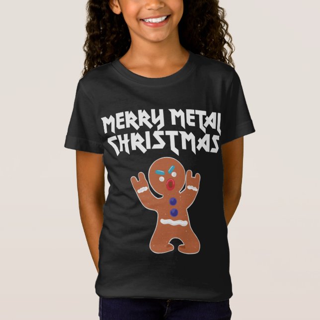 Metal Christmas funny Metal Gingerbread Man T-Shirt (Front)