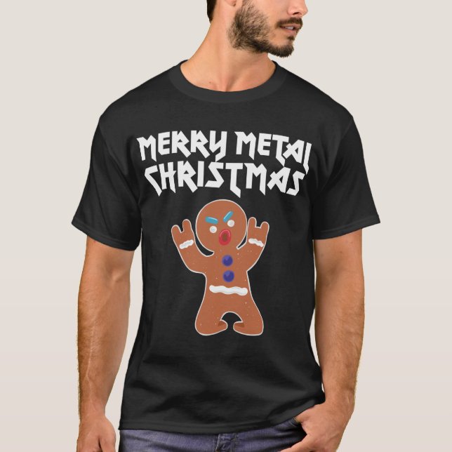 Metal Christmas funny Metal Gingerbread Man T-Shirt (Front)