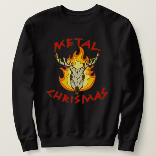 Metal Christmas Punny Reindeer Skull  Sweatshirt