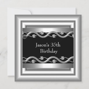 Metal Chrome Black White Style Silver Mens 35th 5 Invitation