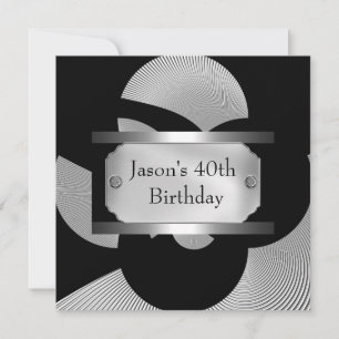 Metal Chrome Black White Style Silver Mens 40th Invitation